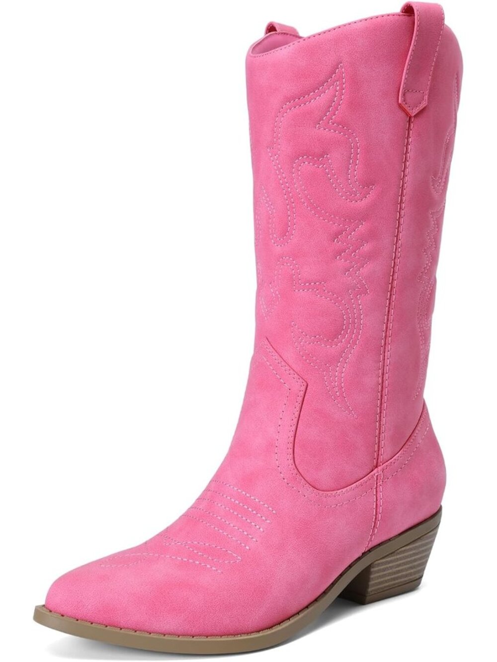 Women’s Hot Pink Cowboy Boots Pointed Toe Wide Calf Western Cowgirl Low Heel